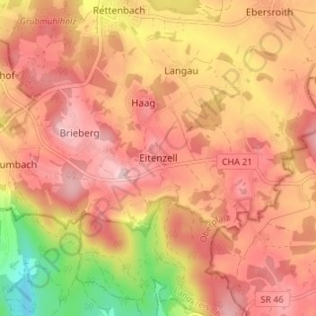 Topografisk kort Eitenzell, højde, terræn