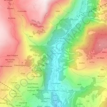 Topografisk kort Poutaz, højde, terræn