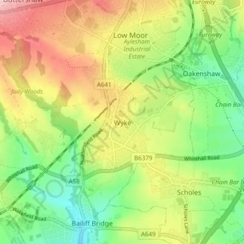 Topografisk kort Wyke, højde, terræn