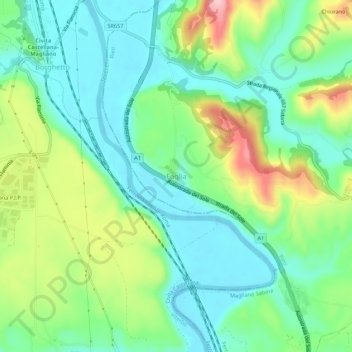 Topografisk kort Foglia, højde, terræn