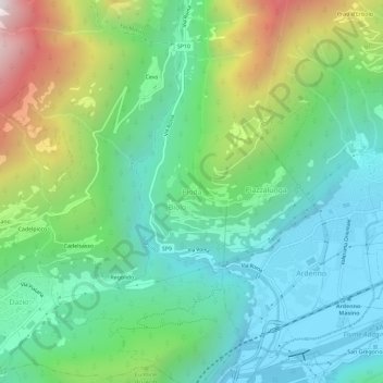 Topografisk kort Pioda, højde, terræn