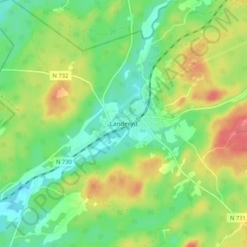 Topografisk kort Landeryd, højde, terræn