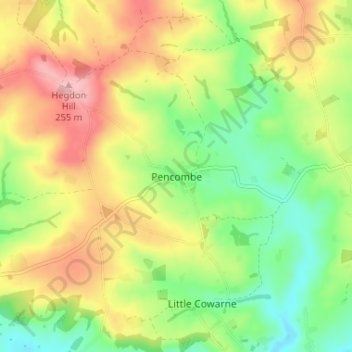Topografisk kort Pencombe, højde, terræn