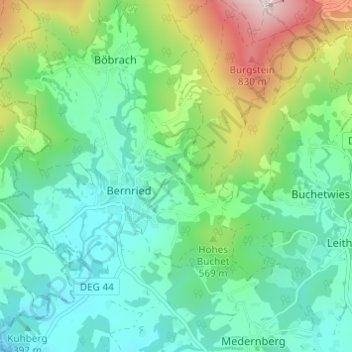 Topografisk kort Ebengasse, højde, terræn