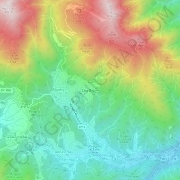 Topografisk kort Case Bizzarri, højde, terræn