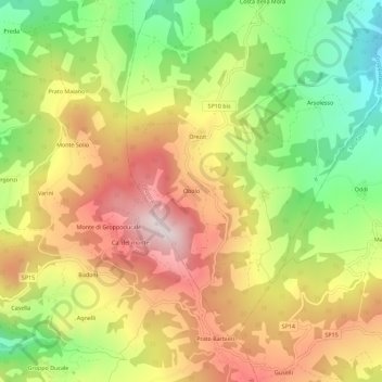 Topografisk kort Obolo, højde, terræn