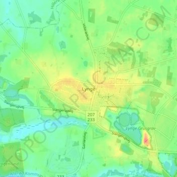 Topografisk kort Lynge, højde, terræn