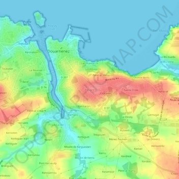 Topografisk kort Ploaré, højde, terræn