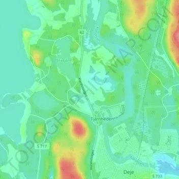 Topografisk kort Tjärn, højde, terræn