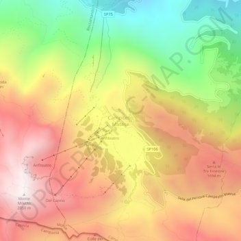 Topografisk kort Campitello Matese, højde, terræn