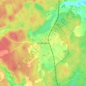 Topografisk kort Dziemiany, højde, terræn