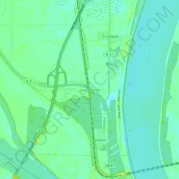 Topografisk kort Cairo Junction, højde, terræn