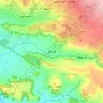 Topografisk kort Dinder, højde, terræn