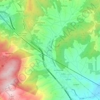 Topografisk kort Troghi, højde, terræn