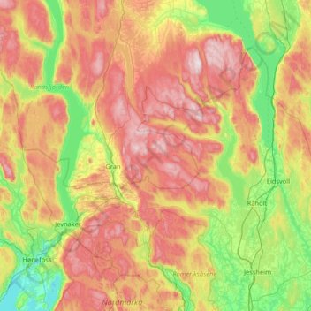 Topografisk kort Sverige, højde, terræn