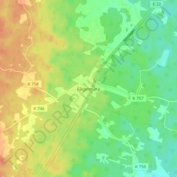 Topografisk kort Fågelmara, højde, terræn