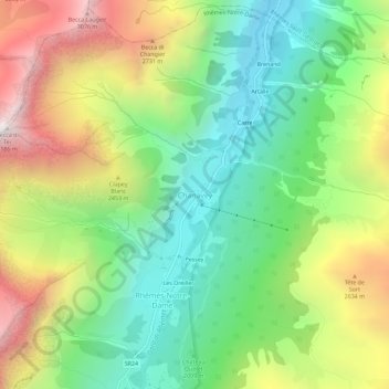 Topografisk kort Chanavey, højde, terræn