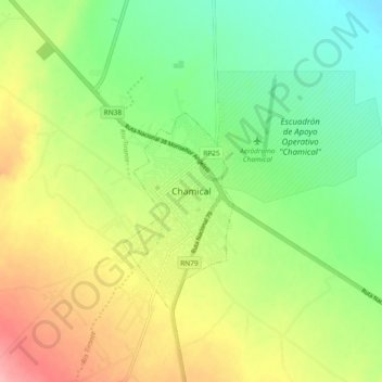 Topografisk kort Chamical, højde, terræn
