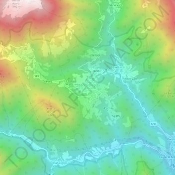 Topografisk kort Colla - Muggiasca, højde, terræn