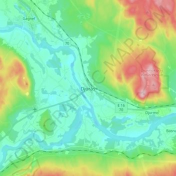Topografisk kort Djurås, højde, terræn