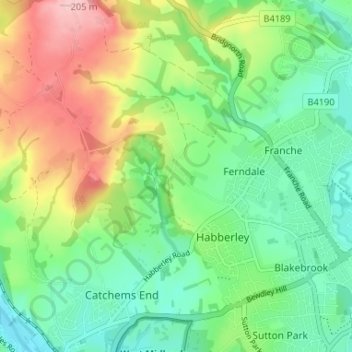 Topografisk kort Low Habberley, højde, terræn