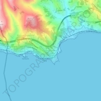 Topografisk kort Mortola Inferiore, højde, terræn