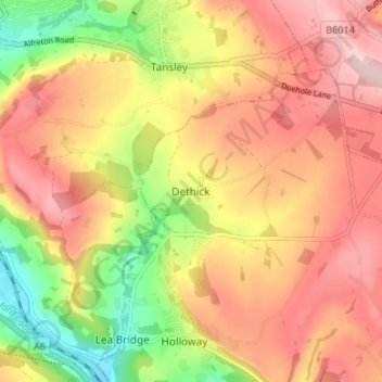 Topografisk kort Dethick, højde, terræn