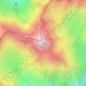 Topografisk kort Pizzo Coca, højde, terræn
