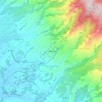 Topografisk kort Orbignano, højde, terræn