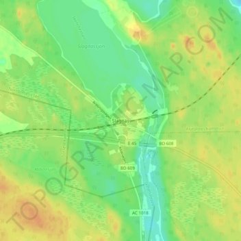 Topografisk kort Slagnäs, højde, terræn