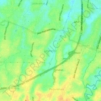 Topografisk kort Jatimekar, højde, terræn