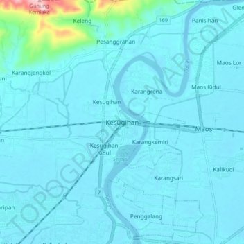 Topografisk kort Kesugihan, højde, terræn