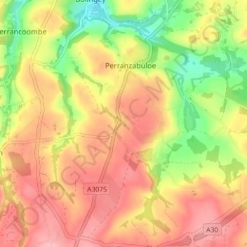 Topografisk kort Penhallow, højde, terræn