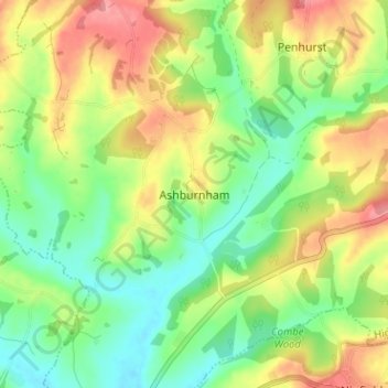 Topografisk kort Ashburnham, højde, terræn