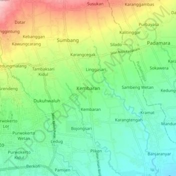 Topografisk kort Kembaran, højde, terræn