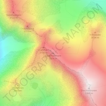 Topografisk kort Gwächtenhorn, højde, terræn
