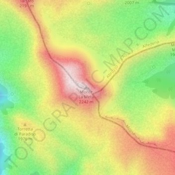 Topografisk kort Monte La Meta, højde, terræn