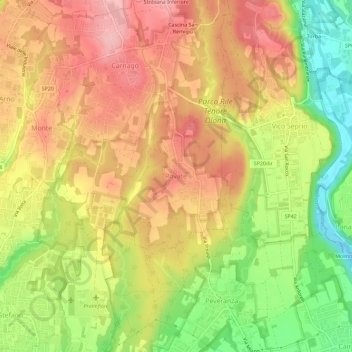 Topografisk kort Rovate, højde, terræn