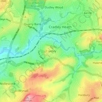 Topografisk kort Cradley, højde, terræn