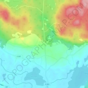Topografisk kort Knåda, højde, terræn