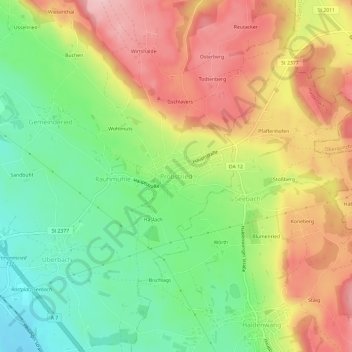 Topografisk kort Probstried, højde, terræn