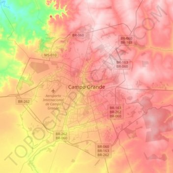 Topografisk kort Campo Grande, højde, terræn