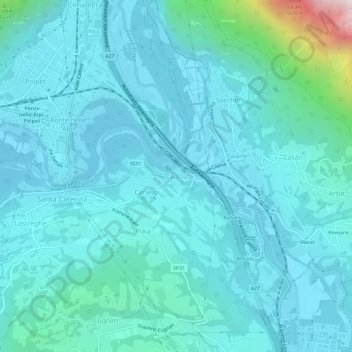 Topografisk kort Cadola, højde, terræn