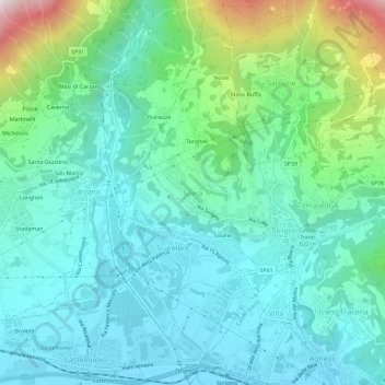 Topografisk kort Spera, højde, terræn