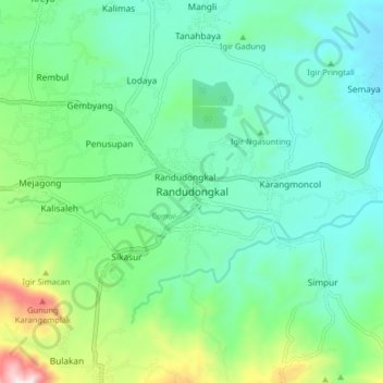 Topografisk kort Randudongkal, højde, terræn