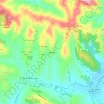 Topografisk kort Sogliano, højde, terræn