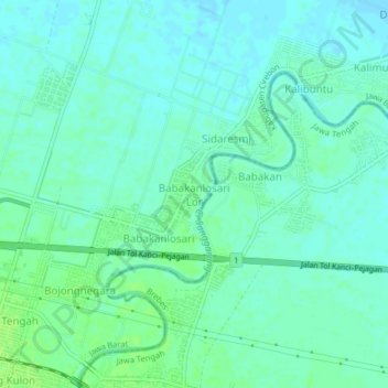 Topografisk kort Babakanlosari Lor, højde, terræn