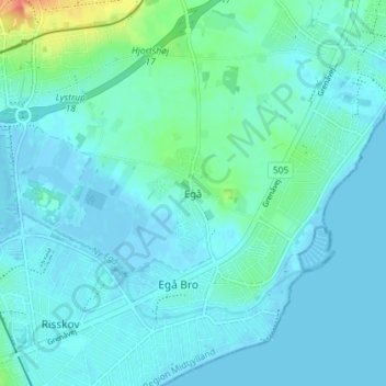 Topografisk kort Egå, højde, terræn
