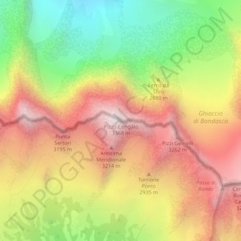 Topografisk kort Pizzo Cengalo, højde, terræn