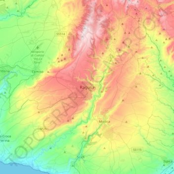 Topografisk kort Ragusa, højde, terræn
